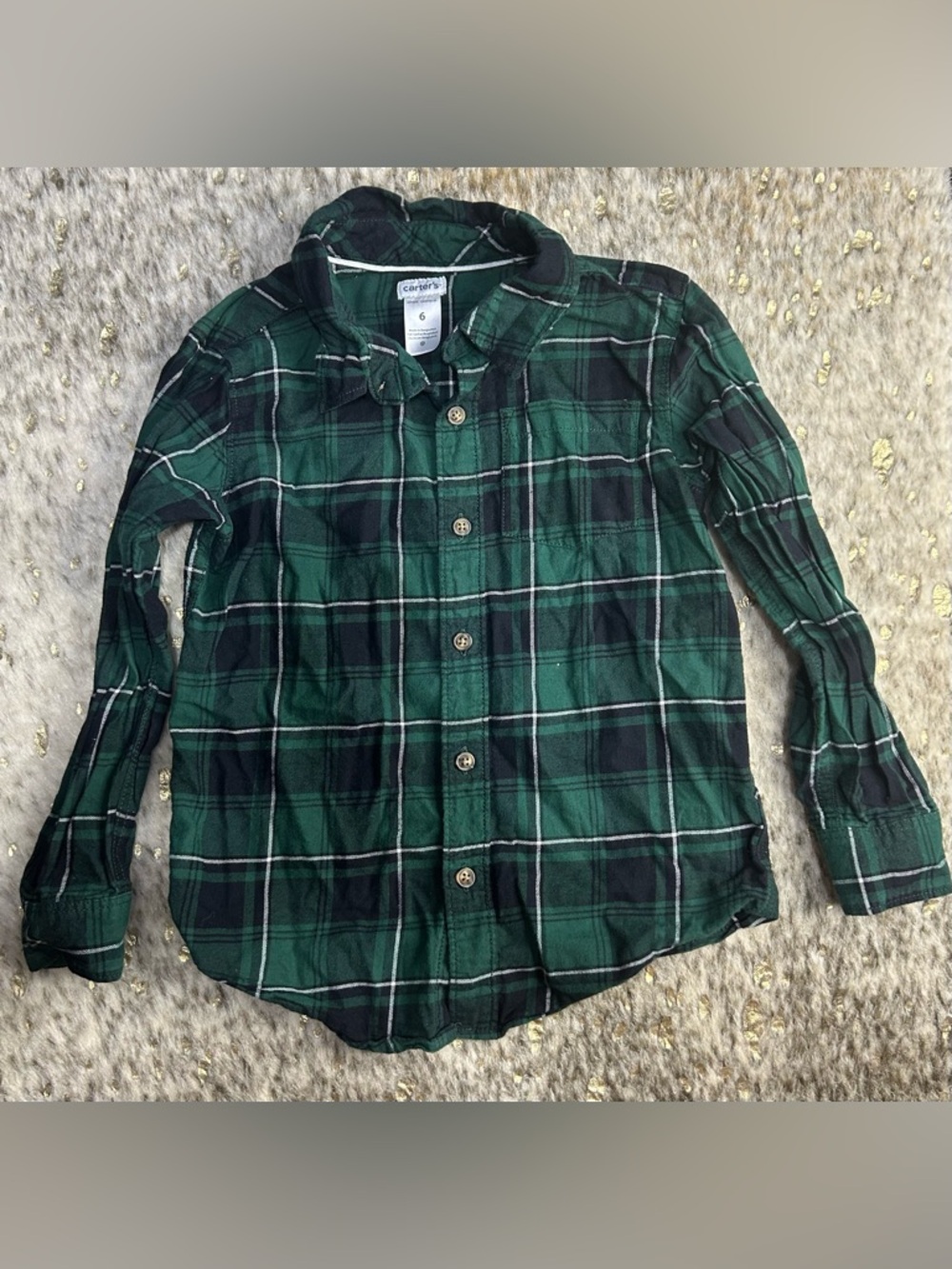 5 for $25🔥Carter's Green Plaid Button Front Shirt Boys‎ Size 6